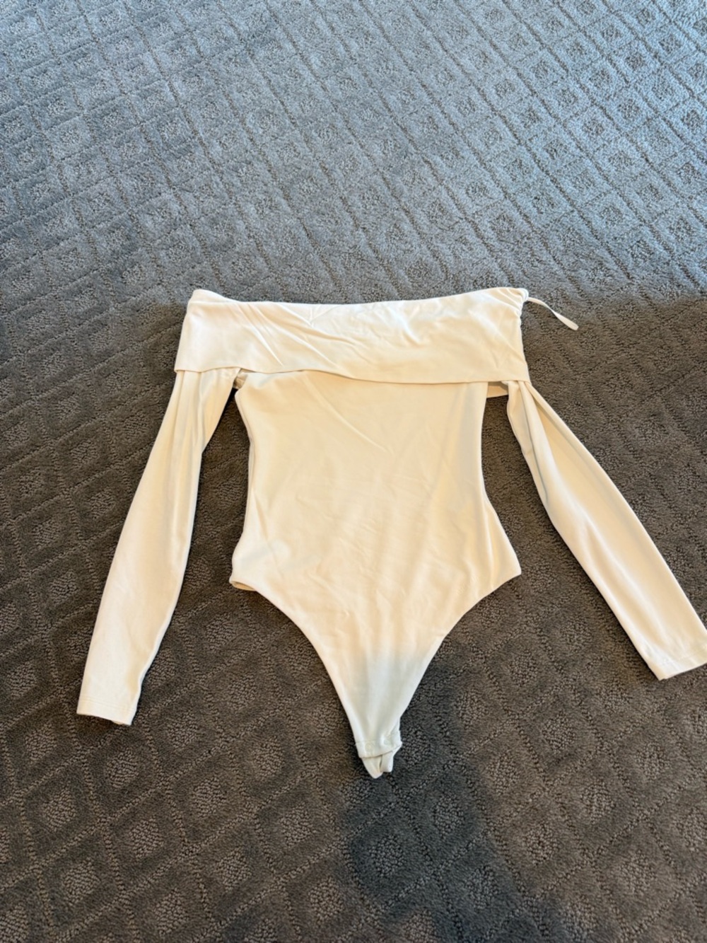 Aritzia Contour Off-Shoulder Cream Long-Sleeve One-Piece Bodysuit